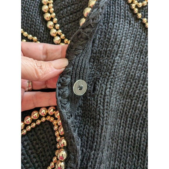 Victoria Harbour Vtg Sweater Womens M Black Gold Embellished Beading Retro Glam - Picture 11 of 14